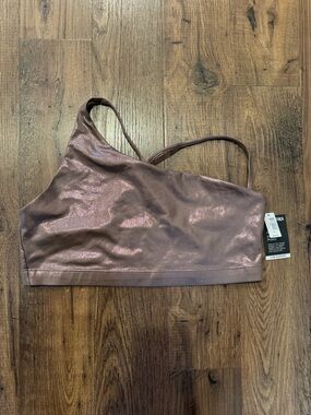 GAP Shimmery One-Shoulder Sports Bra in Rose Brown. NWTs